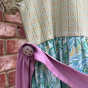 Matilda Jane Green and Blue Patterned Dress with Purple Sash
